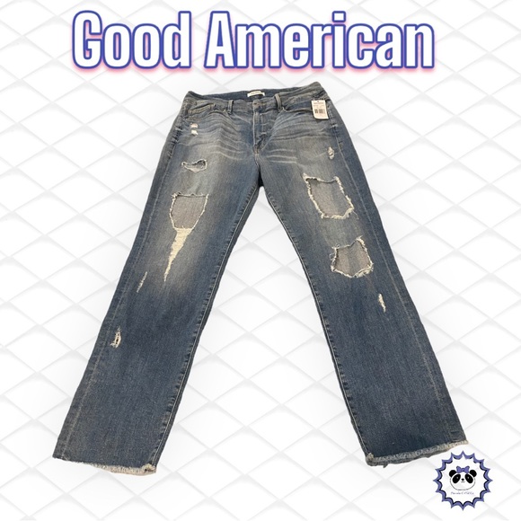 Good American “Good Cuts” Distressed Straight Leg Jeans, Size 14, NWT - Picture 1 of 10
